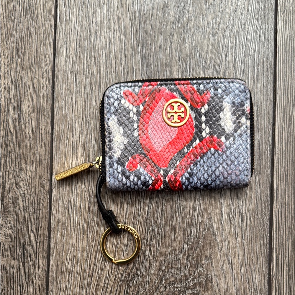 Tory Burch Snakeskin Wallet with Red Accents